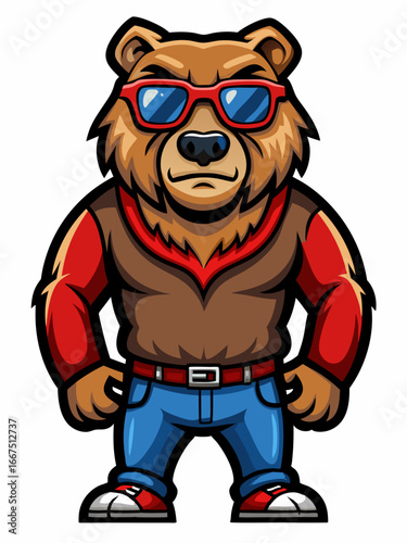 colorful illustration of a cartoon grizzly bear mascot, isolated on white background, suitable for logo, mascot, branding, game character, and etc