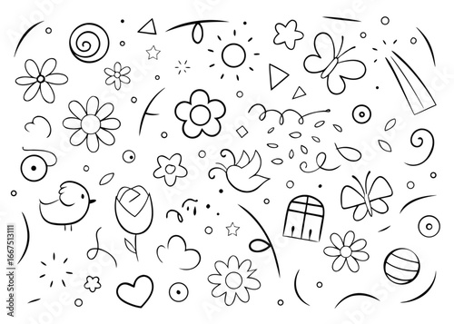 Charming doodle collection featuring school and kindergarten elements for creative projects