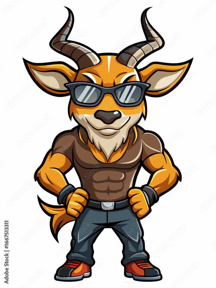 Obraz premium colorful illustration of a cartoon impala mascot, isolated on white background, suitable for logo, mascot, branding, game character, and etc