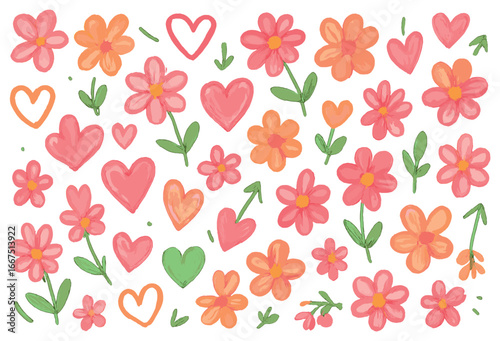 Wallpaper Mural Whimsical doodles vector: delightful floral and heart patterns for creative design concepts Torontodigital.ca