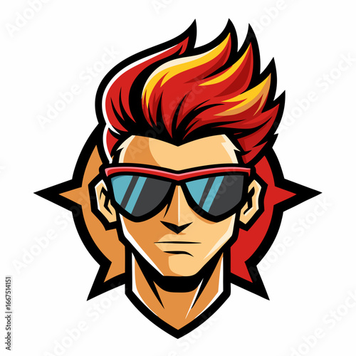 colorful illustration of a cartoon mohawk haired man mascot, isolated on white background, suitable for logo, mascot, branding, game character, and etc