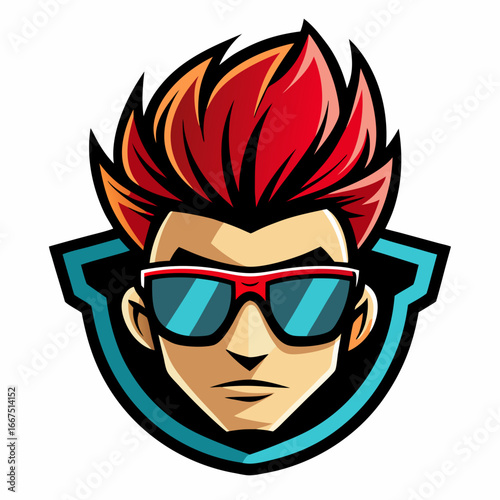 colorful illustration of a cartoon mohawk haired man mascot, isolated on white background, suitable for logo, mascot, branding, game character, and etc