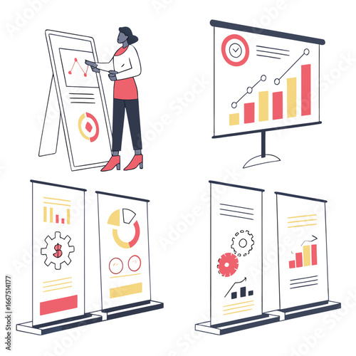 Modern startup pitch deck vector set generated by ai