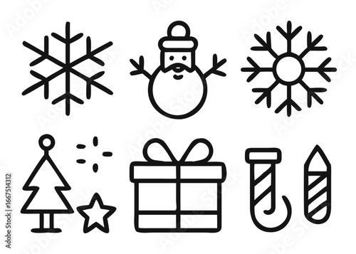 Festive christmas holiday icon collection featuring adjustable line art for seasonal design projects