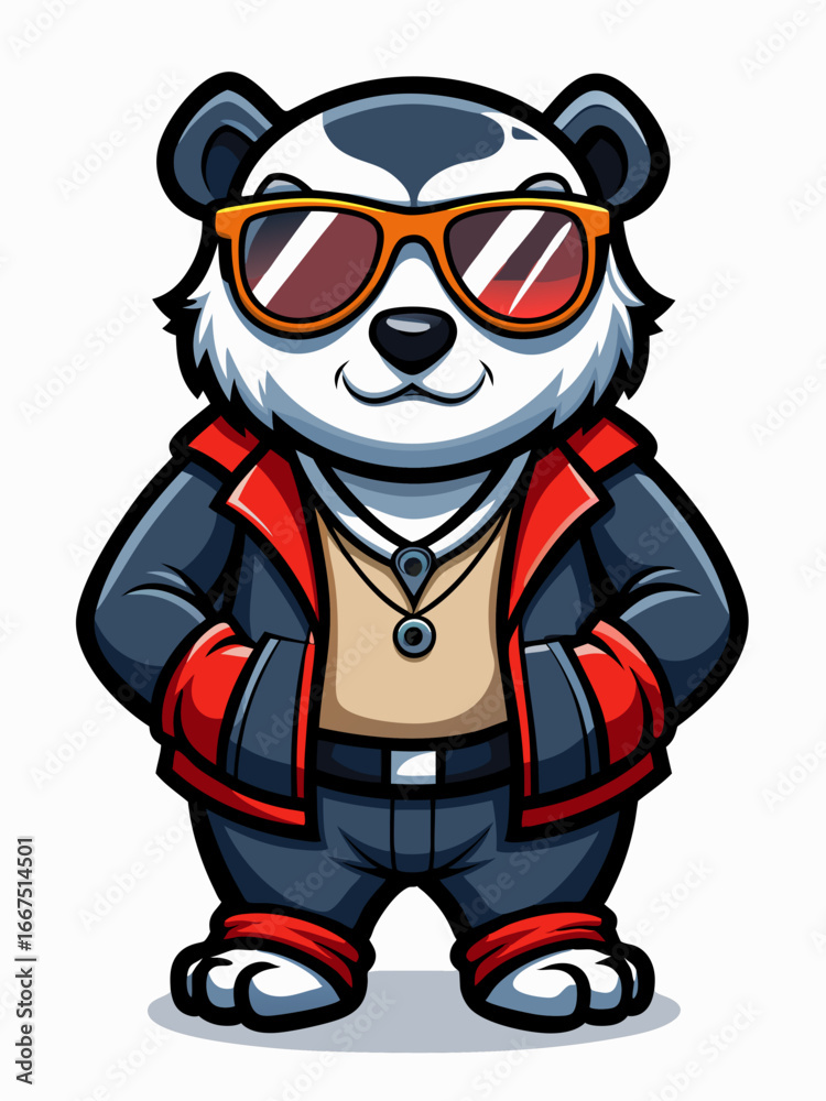Obraz premium colorful illustration of a cartoon panda mascot, isolated on white background, suitable for logo, mascot, branding, game character, and etc