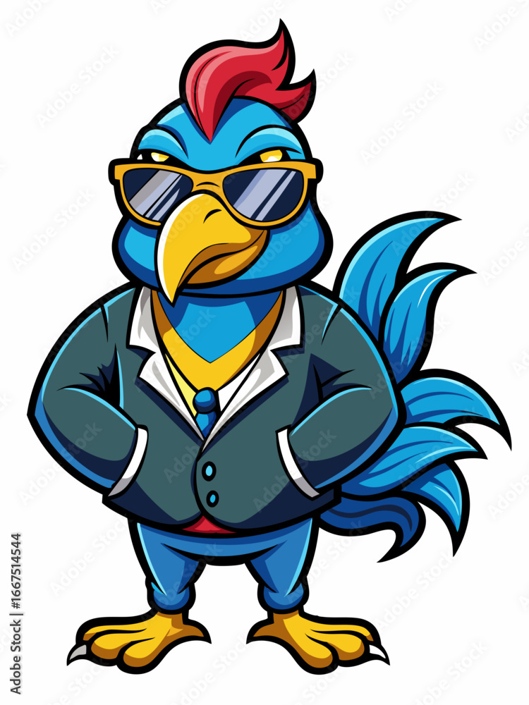 Fototapeta premium colorful illustration of a cartoon peacock mascot, isolated on white background, suitable for logo, mascot, branding, game character, and etc