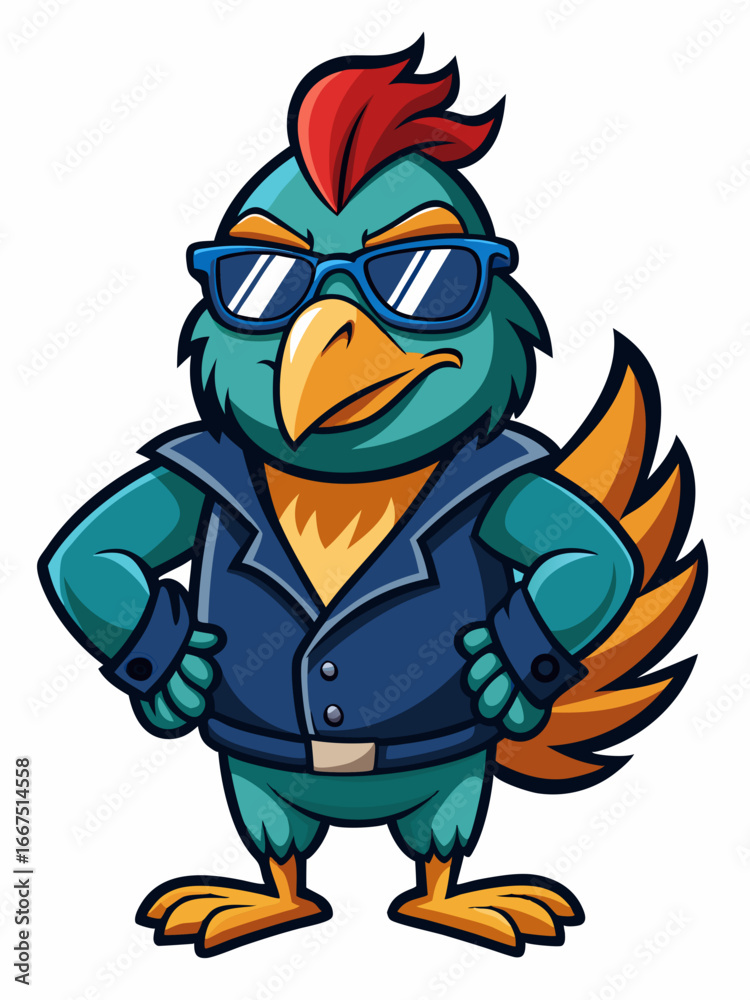 Naklejka premium colorful illustration of a cartoon peacock mascot, isolated on white background, suitable for logo, mascot, branding, game character, and etc