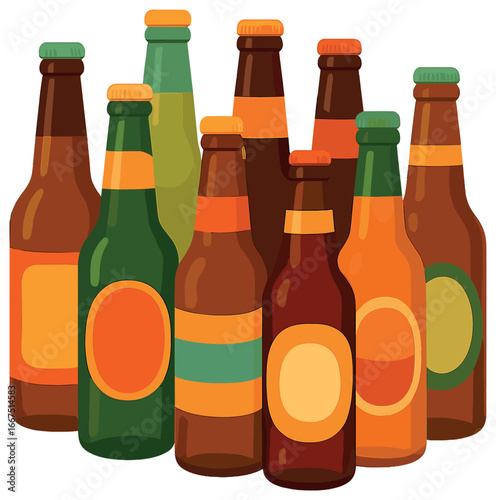 Assorted beer bottles vector: craft, beverage, alcohol, container, oktoberfest design