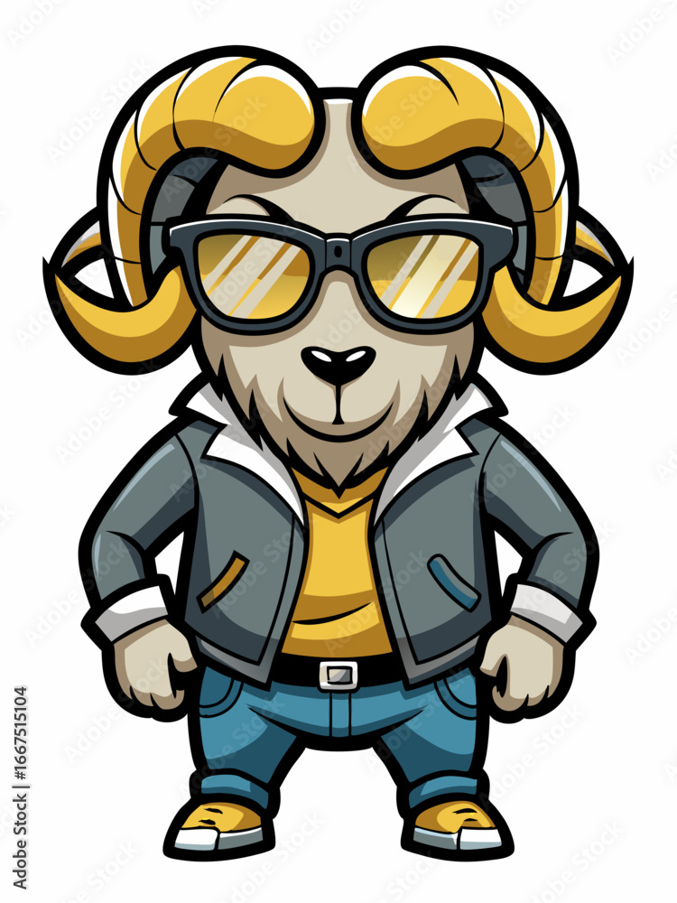 Naklejka premium colorful illustration of a cartoon ram mascot, isolated on white background, suitable for logo, mascot, branding, game character, and etc