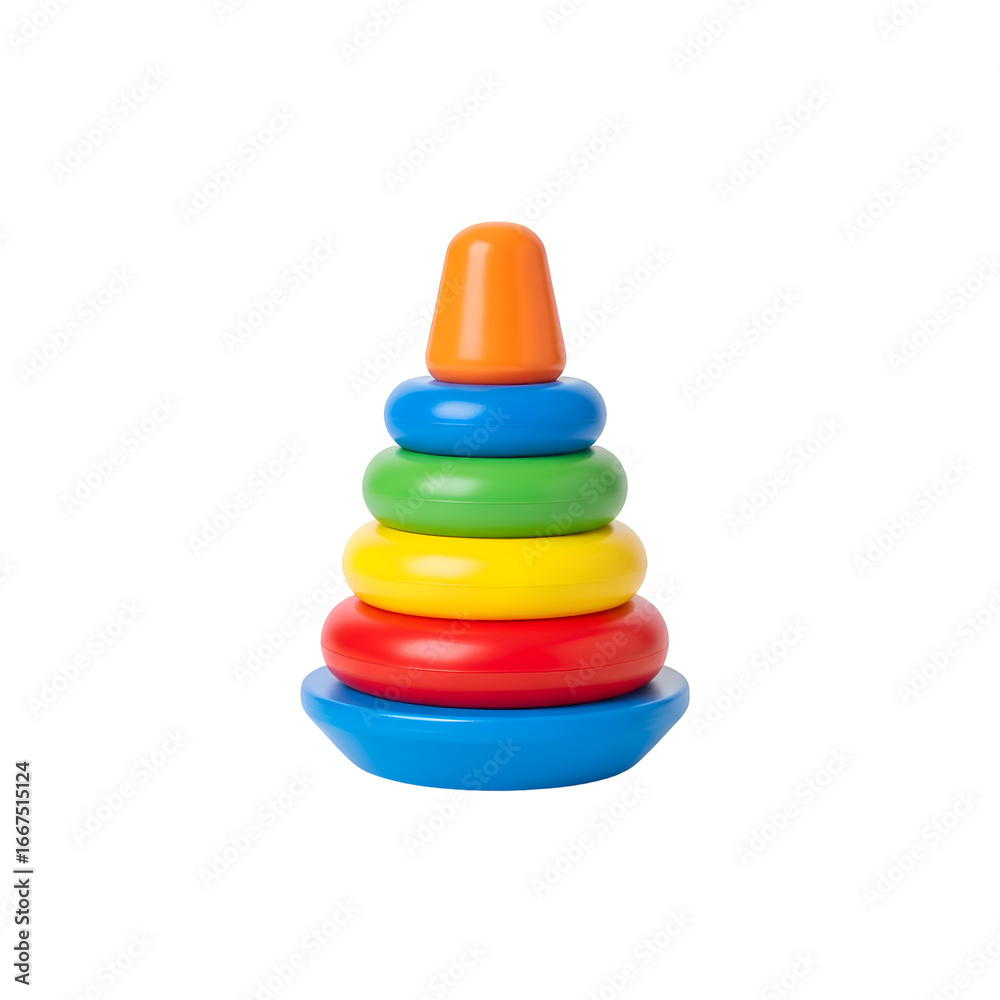 Colorful Plastic Toy Pyramid Rings Stacked Up on Transparent Background, Educational Toy Colorful Plastic Toy Pyramid Rings Stacked Up on Transparent Background, Educational Toy