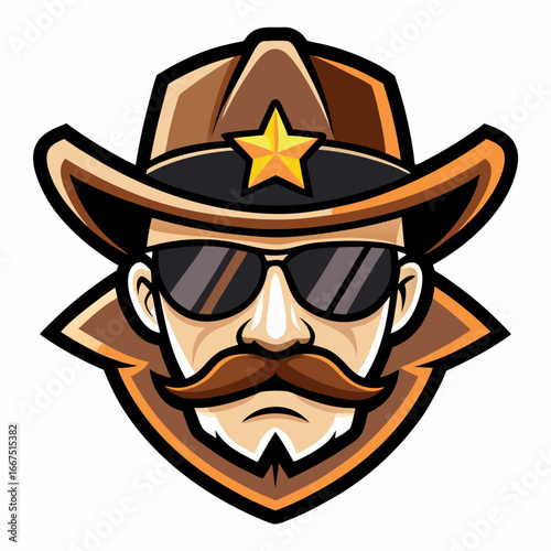 colorful illustration of a cartoon sheriff head mascot, isolated on white background, suitable for logo, mascot, branding, game character, and etc