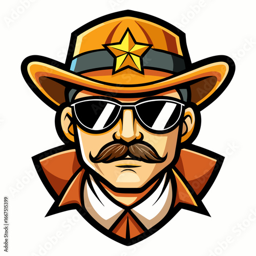 colorful illustration of a cartoon sheriff head mascot, isolated on white background, suitable for logo, mascot, branding, game character, and etc