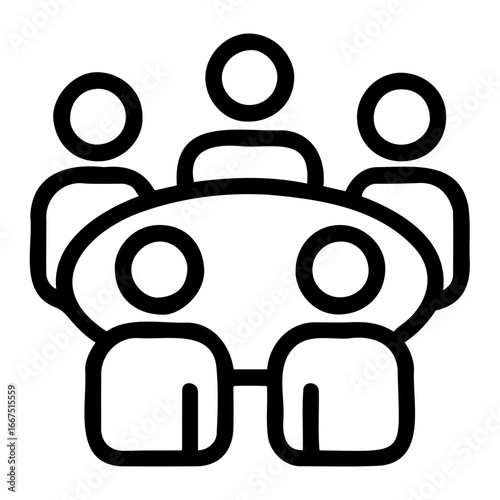 Illustration of five people sitting around a table in a meeting or conference on transparent background