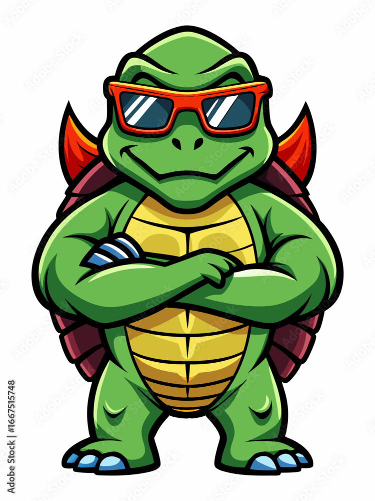 Obraz premium colorful illustration of a cartoon turtle mascot , isolated on white background, suitable for logo, mascot, branding, game character, and etc