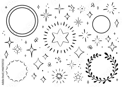 Sparkling circular star border frame collection featuring celestial accents and decorative elements in vivid colors