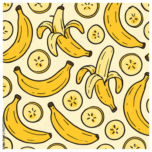 Banana pattern vector: playful fruit design, yellow banana pattern for creative uses