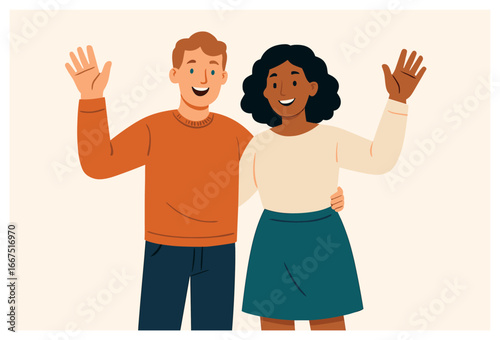 Joyful couple: heartwarming connection on international friendship day vector illustration