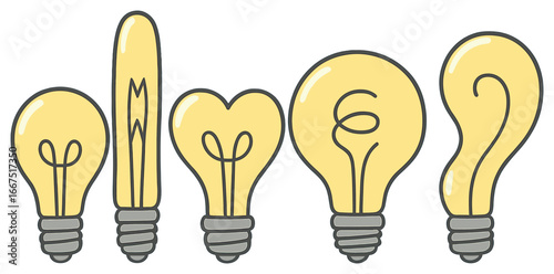 Creative lightbulb icon collection: innovative, artistic, unique, abstract electricity vector