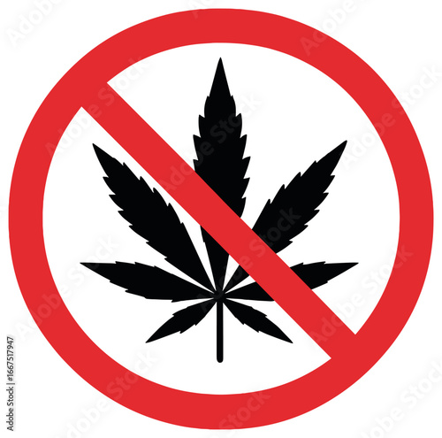 Cannabis prohibition icon vector: marijuana ban, drug control, no weed symbol for awareness