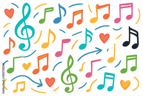 Musical doodle vector art: colorful music-themed composition for creative design use