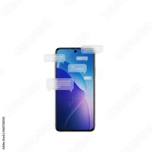 Smartphone with Text Message Bubbles Displayed against a Transparent Background