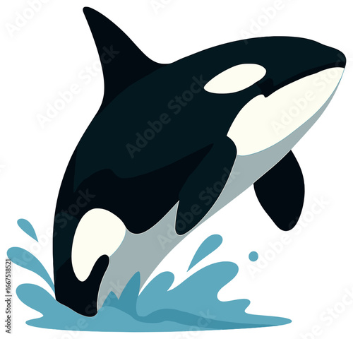 Orca wildlife vector: majestic killer whale breaching a tranquil ocean scene
