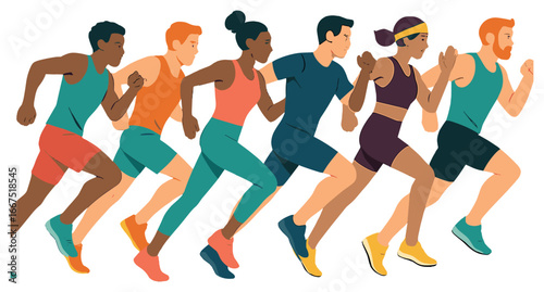 Dynamic sprinters vector art: diverse athletes in motion illustrating speed and energy