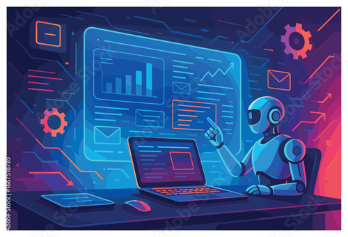 Futuristic workspace concept: ai-powered innovation in modern office technology