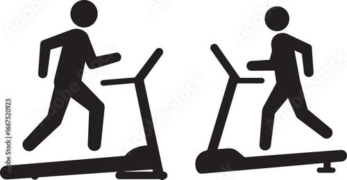 Two people running on treadmills silhouette