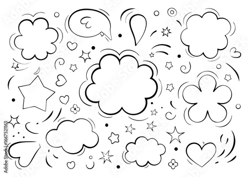 Charming hand drawn crayon speech bubble frames and accents for creative projects and communications