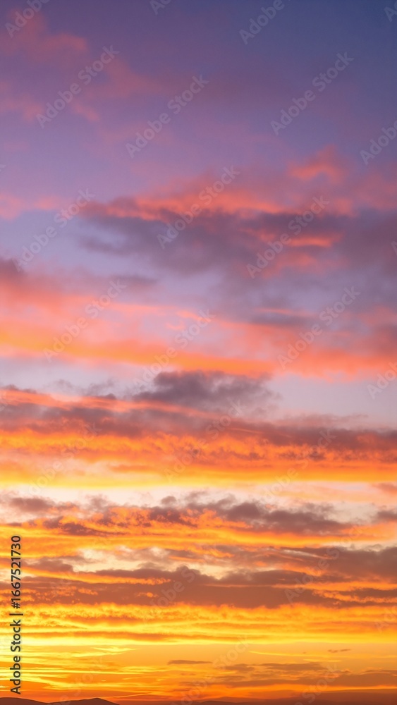 Obraz premium A stunning sky painted in vibrant shades of bright orange and deep blue, creating a breathtaking sunset that casts a warm glow over the horizon.