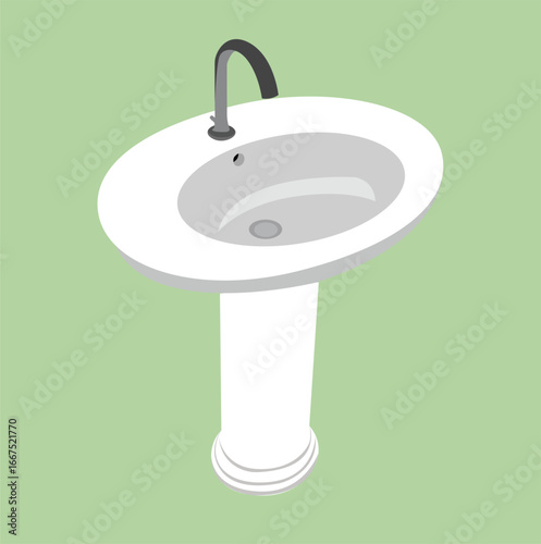 white sink with faucet for bathroom and restroom vector illustration. 