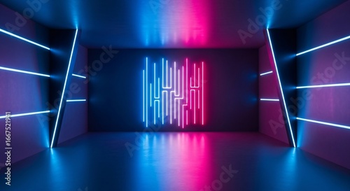 Modern neon room with vibrant blue and pink lights for futuristic design