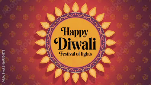 Celebrate Happy Diwali with this vibrant design featuring lights and festive patterns, perfect for holiday greetings and cultural events