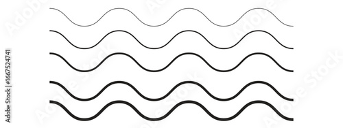 Set of horizontal wavy lines of different thickness.