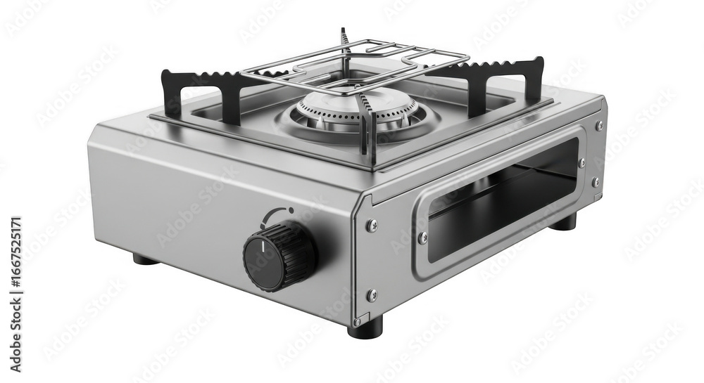 Fototapeta premium Compact Portable Gas Stove with Adjustable Flame and Built-in Storage for Outdoor Cooking and Camping Adventures