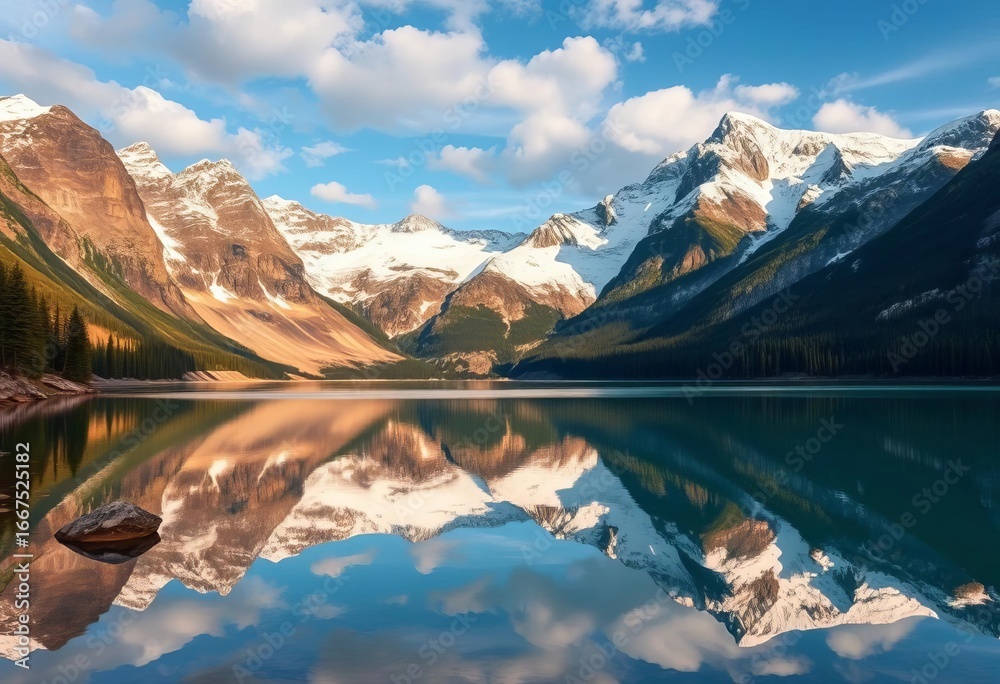 Obraz premium Majestic snow-capped peaks reflecting in a serene alpine lake, water, ice