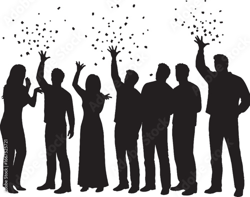 Celebrating Crowd Silhouettes with Confetti Shower