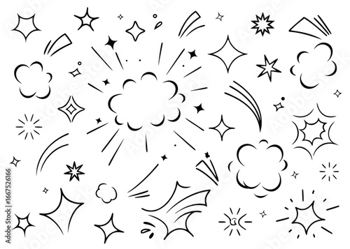 Dynamic comic book style graphic elements featuring energetic line movement and bold color accents for creative projects
