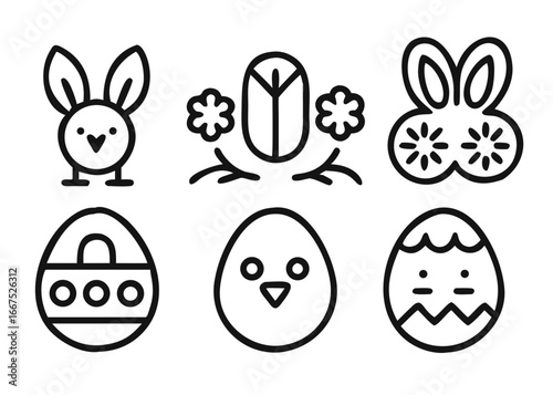 Charming easter celebration icon set featuring a delightful bunny with adjustable line thickness for versatile design applications
