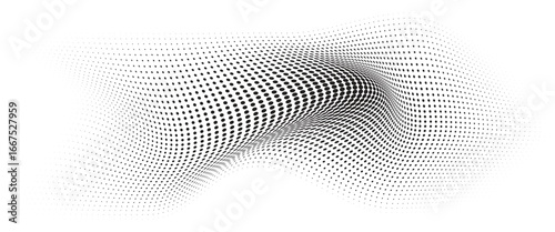 Flowing Wave Dot Halftone Pattern: Curve Gradient Shape on Transparent Background. Suitable for AI, Tech, Network, Digital, Science, and Technology Themes