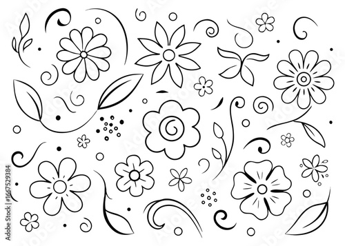 Charming hand drawn crayon watercolor floral elements for spring celebrations and artistic projects