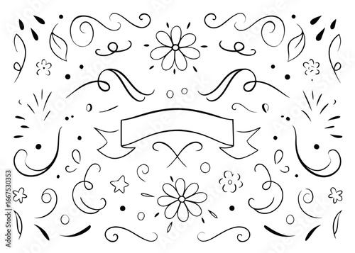 Ornate vintage floral frame design with a decorative ribbon element perfect for invitations and decorative projects