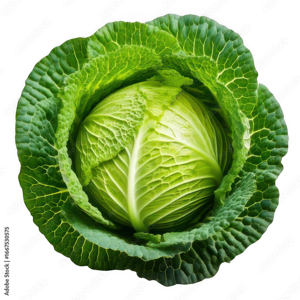 Fototapeta premium Cabbage green round, isolated on white and transparent background.