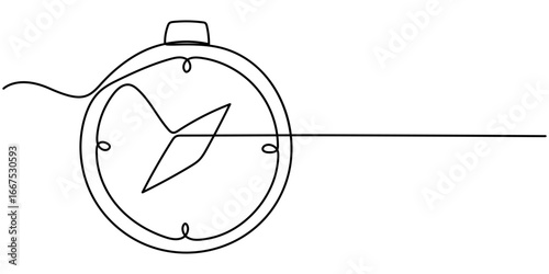 Magnetic compass continuous one line drawing. Land, sea, navigation, geography compass single line art illustration. Editable vector.  