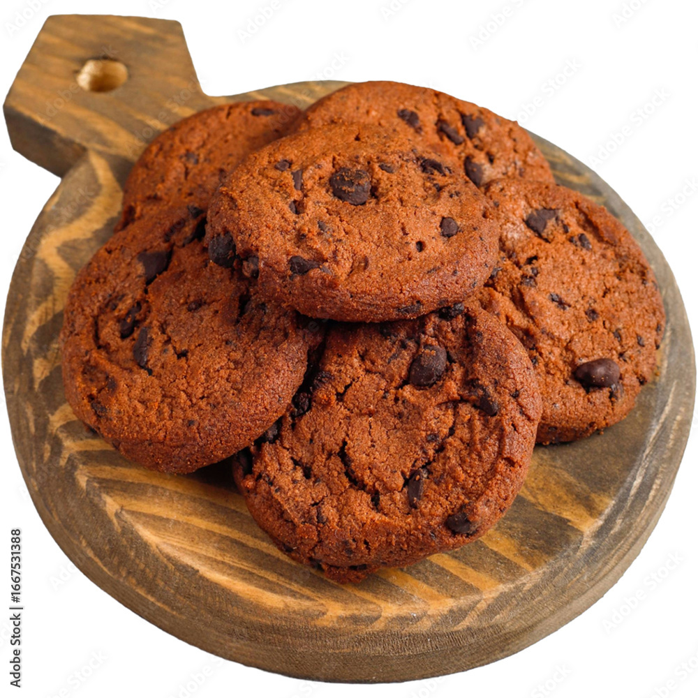 Fototapeta premium Delicious Chocolate Chip Cookies on a Wooden Board. 