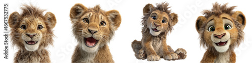 Playful lion cubs with expressive faces and charming smiles, ready for animation, storybooks, or children's media projects