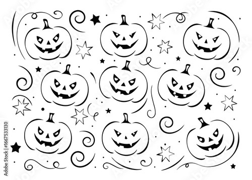 A collection of festive halloween pumpkin jack o lantern faces for seasonal celebrations and decorations