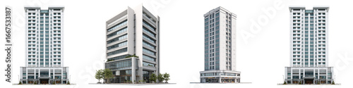 Modern architectural designs of commercial buildings with contemporary facades and urban development concepts for business and real estate