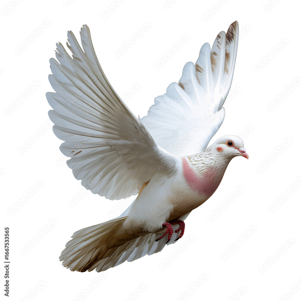 Obraz premium White dove flying with wings spread isolated on transparent background